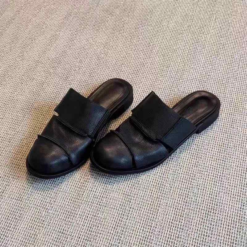 サンダル レディース ローヒール ぺたんこ スリッパ ミュール 黒 ブラック レトロ 軟らかい ソフト 履きやすい 歩きやすい ローマ風
