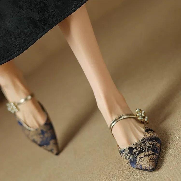 サンダル レディース ローヒール フラット ぺたんこ ポインテッドトゥ スリッパ 刺繍 エスニック アジアン リゾート 普段使い デイリー2