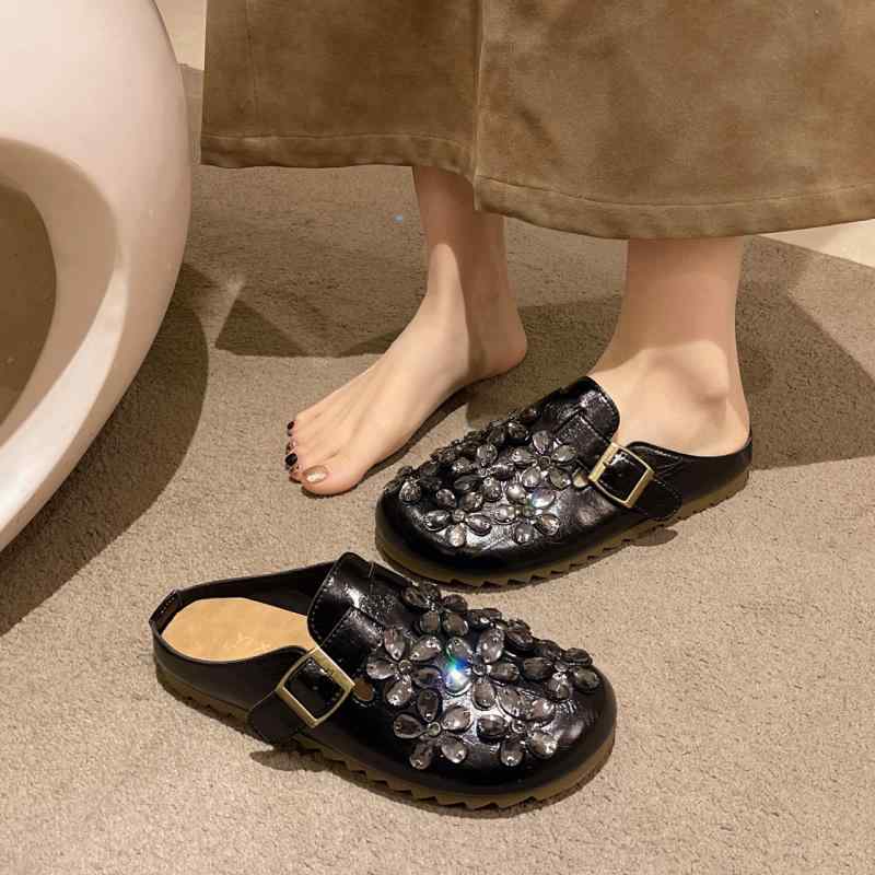 サンダル レディース 春夏 韓国風 ファッション 水晶 平底 履きやすい 疲れない ミュール スリッパ