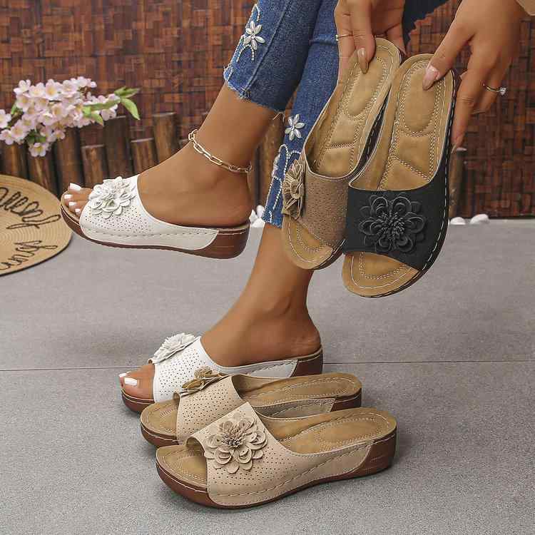 サンダル レディース 厚底 坡跟 花柄 一文字 魚の口 大きいサイズ 外履き カジュアル 普段使い