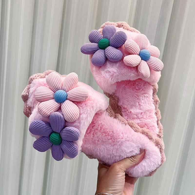 スリッパ レディース 室内履き ルームシューズ 花柄 ボア 暖か フラットソール 滑り止め 婦人靴 無地 ..