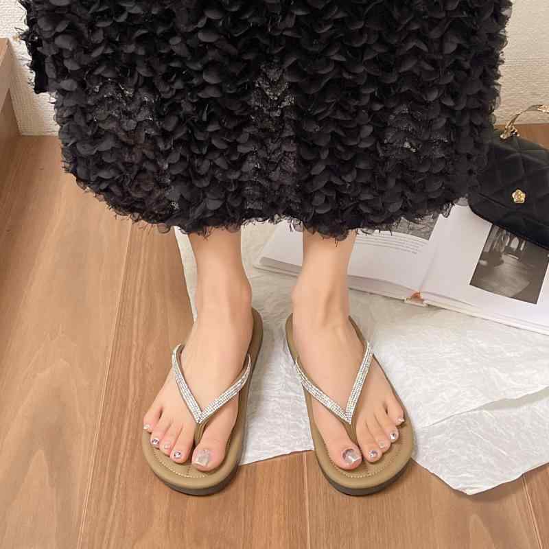 サンダル レディース 大きいサイズ フラット底 ビーチサンダル ラインストーン付き スリッパ ファッション 外履き 普段使い かわいい おしゃれ