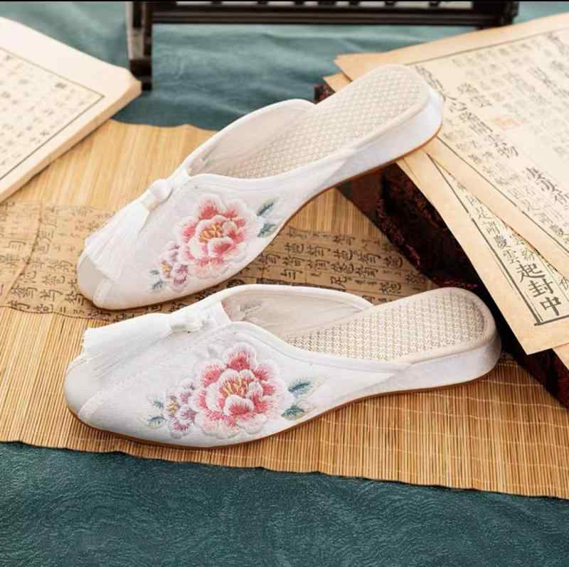 サンダル レディース 中国風 刺繍 ローヒール スリッパ カジュアルシューズ ルームシューズ 普段使い かわいい