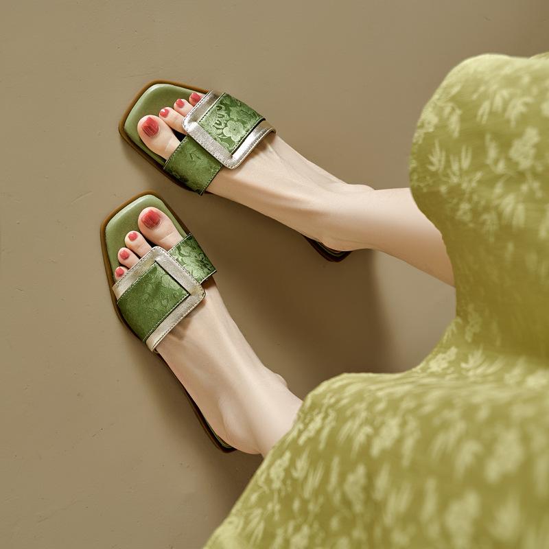 サンダル レディース フラット ぺたんこ 歩きやすい ミュール スリッパ 新中国スタイル カジュアル ファッション おしゃれ 外履き 普段使い