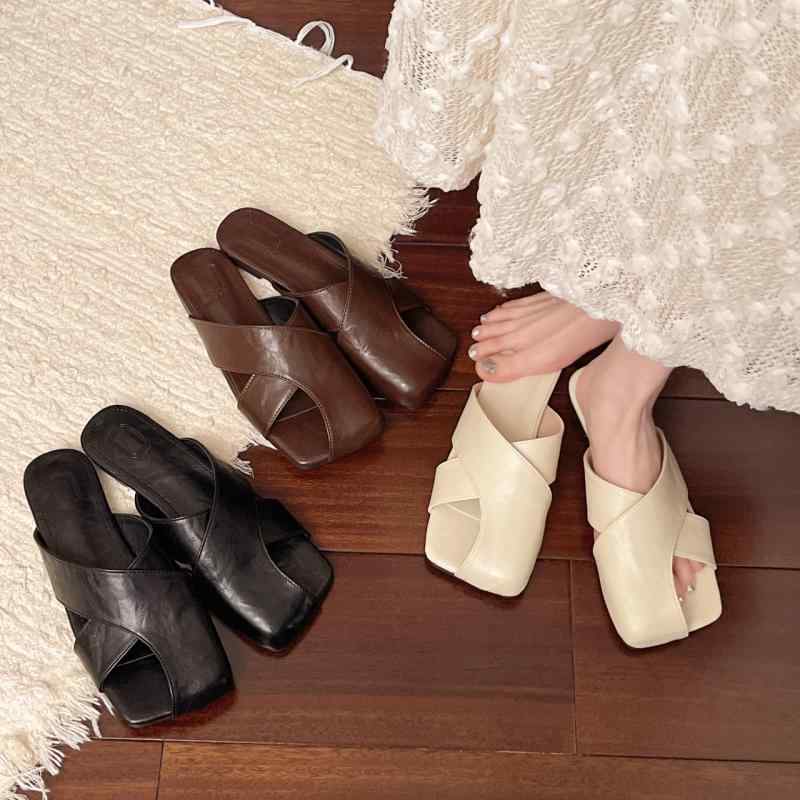 サンダル レディース 春夏 ローヒール スリッパ ミュール バブーシュ ぺたんこ フラット 歩きやすい 履..