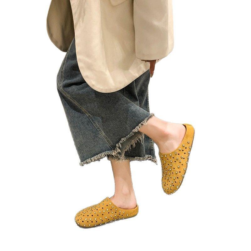 サンダル レディース 2025年 穴あき スリッパ 高級感 ラインストーン 柔らかい ぺたんこ ブロッケン風