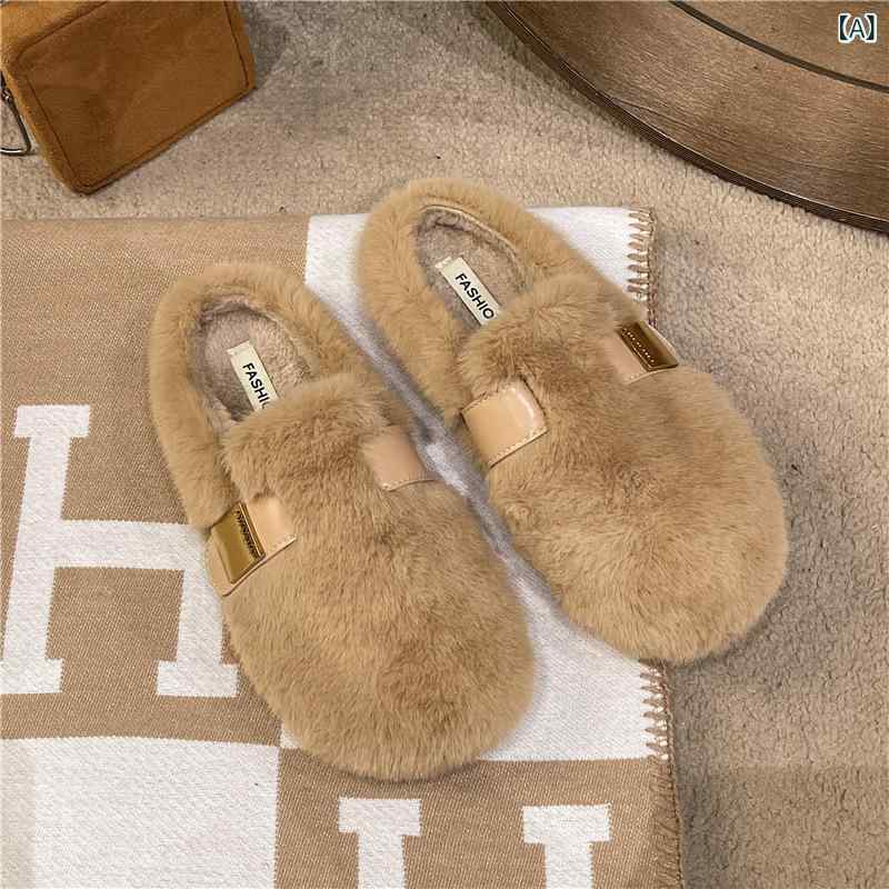 スリッパ レディース 秋冬 高級感 ルームシューズ フラット 包頭 あったか モコモコ 外履き ワンマイル..