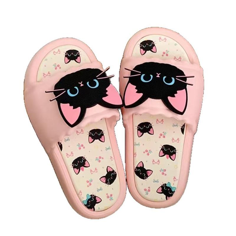 サンダル レディース 春夏 カジュアル 普段使い 部屋履き 黒猫 ネコ アニマルモチーフ フラットサンダ..