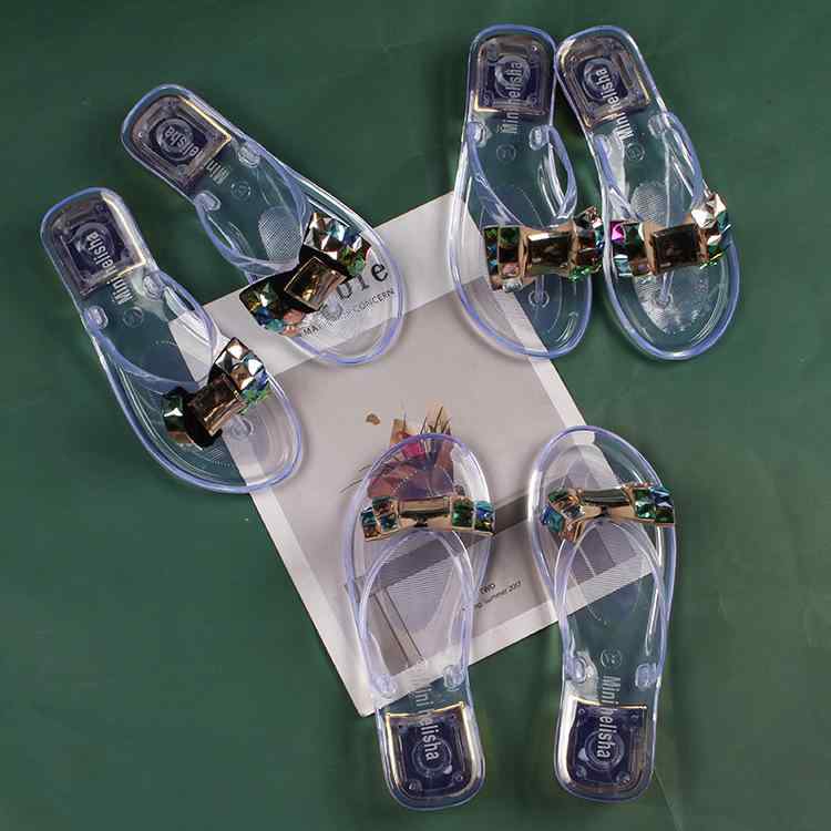 Ballet Shoes - サンダル レディース ラインストーン ビーチサンダル スリッパ 透明 フラットヒール カジュアル 外履き つっかけ2