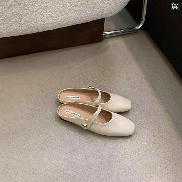 サンダル レディース 春夏 スクエアトゥ フラット ぺたんこ スリッパ ミュール 外履き 一文字 ストラップ 履きやすい 歩きやすい ローヒール かわいい おしゃれ 旅行 普段使い