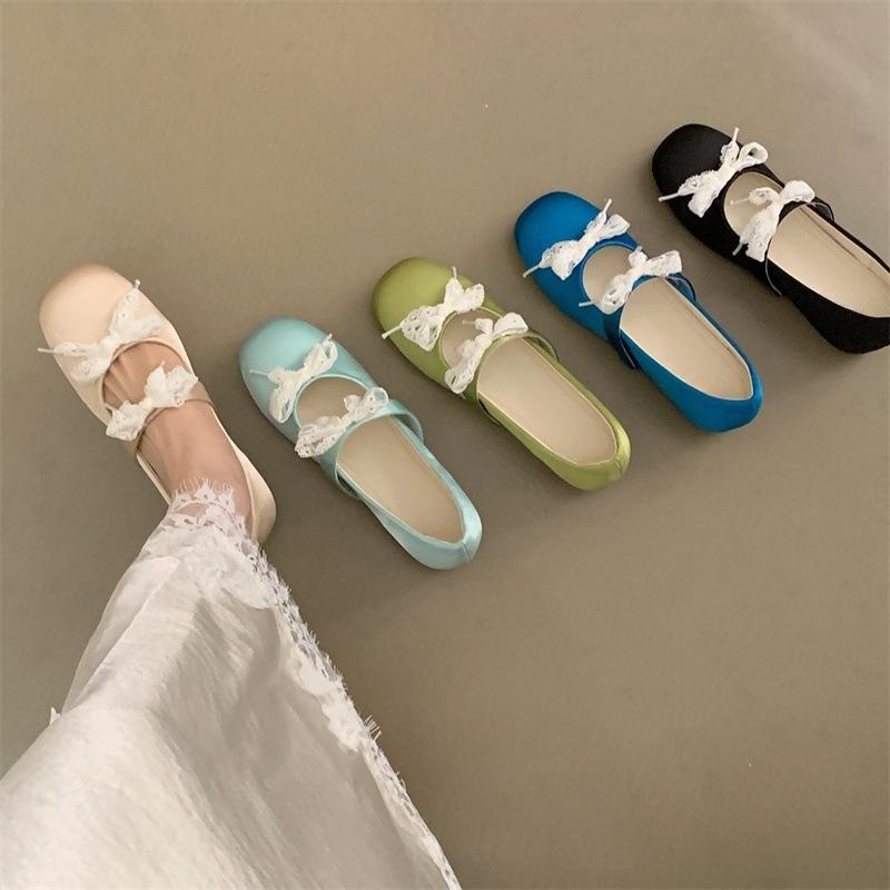 靴 レディース バレエシューズ 婦人靴 メリージェーン ローヒール 蝶結び ちょう結び レース サテン 普段使い かわいい 歩きやすい 美脚 痛くない インヒール