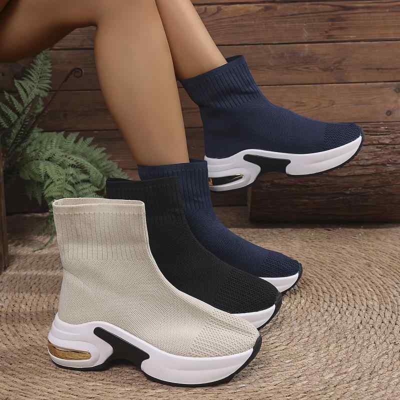靴 レディース 秋冬 ストレッチ ニット ショートブーツ ソックスブーツ ミドル丈 厚底 運動靴 カジュアル 普段使い