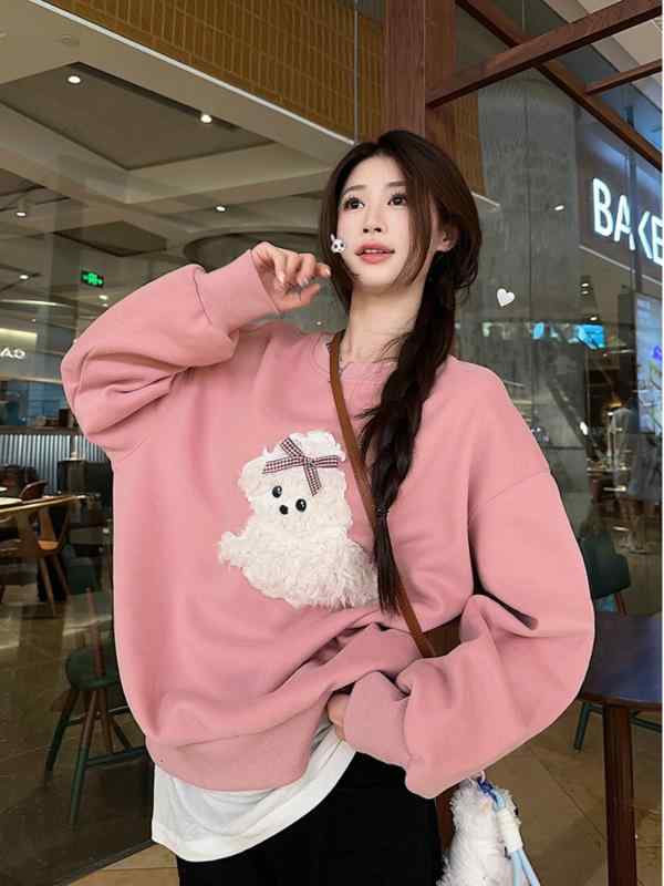 トレーナー レディース 春 トップス ゆったり 厚手 韓国 かわいい カジュアル リラックス 体型カバー 着痩せ 韩系 上衣