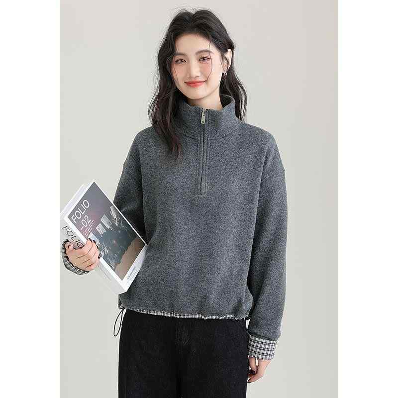 パーカー レディース 秋冬 長袖 裏起毛 プルオーバー ハーフジップ 暖かい 格子柄 切り替え トップス アウター カジュアル