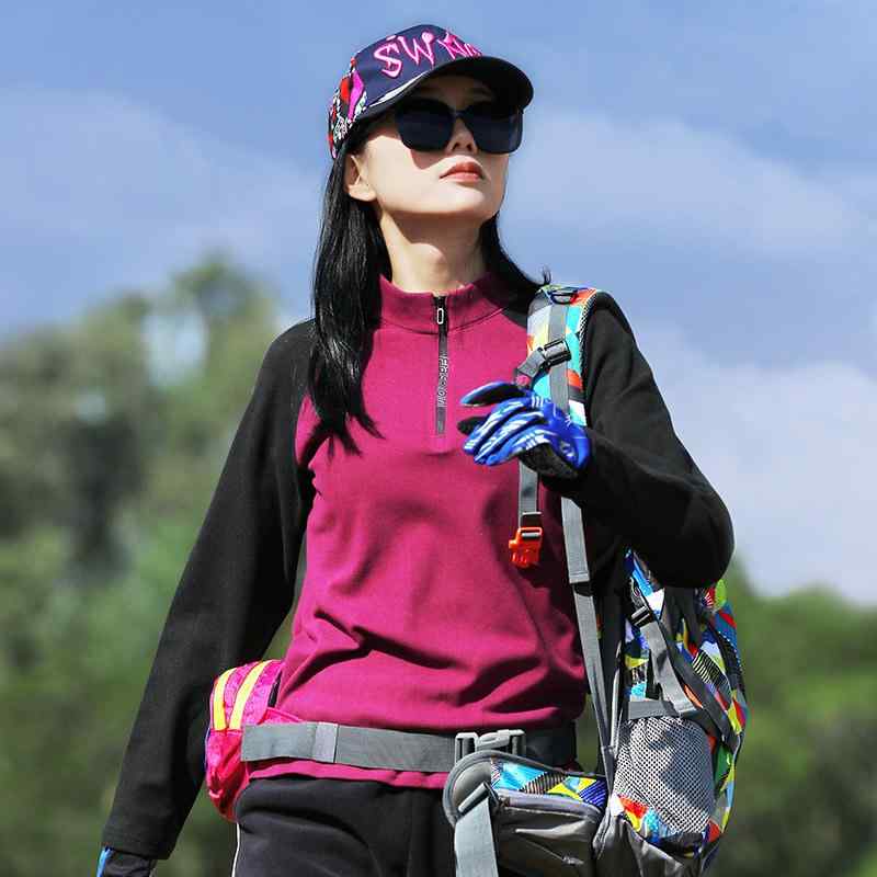 Jacket - Tシャツ レディース アウトドア 保温 フリース 秋冬 スポーツ 長袖 登山 徒歩 裏起毛 プルオーバー 女性用 あったか 伸縮性 ストレッチ2