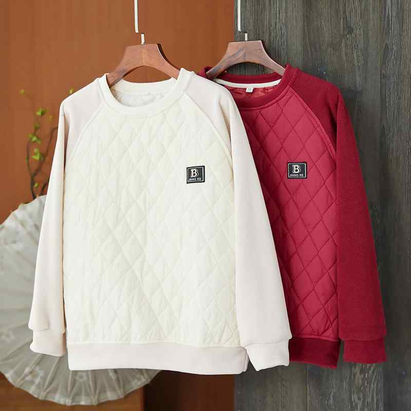 スウェット レディース 秋冬 菱形 キルティング フリース 切り替え プルオーバー 厚手 暖かい トップス