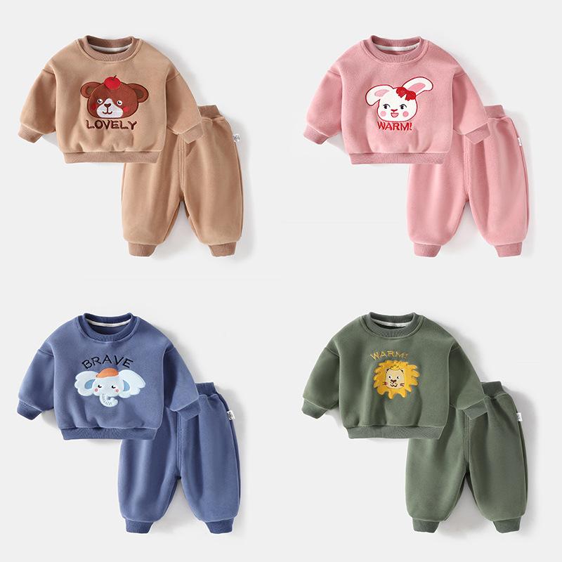 ベビー 服 &amp; カバーオール 秋冬 加絨 暖かい 上下セット 1歳 2歳 3歳 男の子 女の子 パジャマ 部屋着 かわいい
