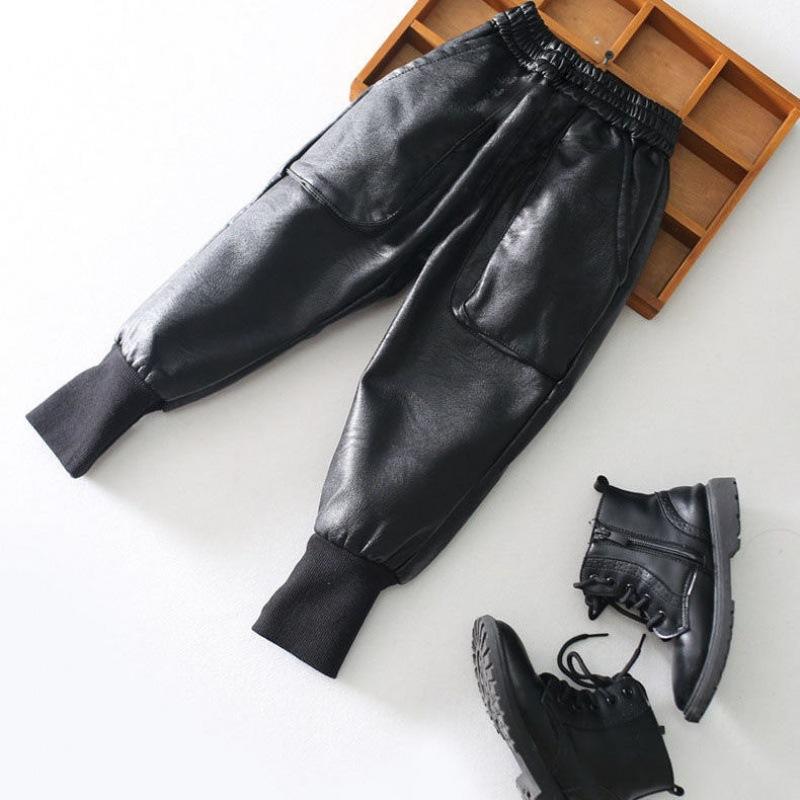 パンツ 子供 皮パンツ 秋冬 男の子 一体型 裏起毛 厚手 小学生 中学生 スポーツ ハーレムパンツ 女の子..