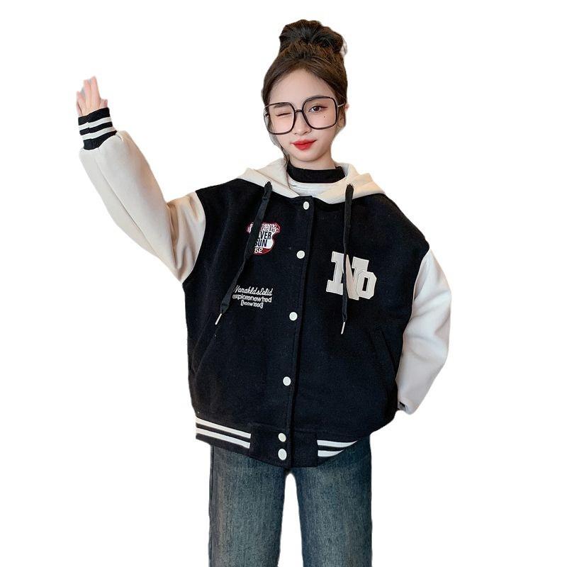 2ジャケット キッズ 女の子 裏起毛 野球 アウター 子供服 秋冬 冬 中綿 暖か フード付き ジャンパー ブルゾン カジュアル