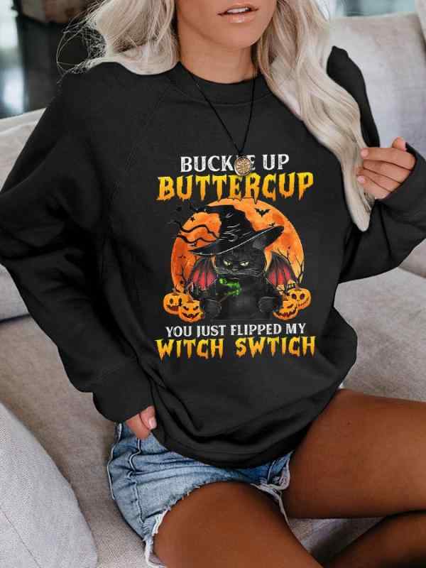 帽子 レディース ハロウィン 魔女 猫 かわいい プリント トップス 長袖 ラウンドネック トレーナー 普段使い