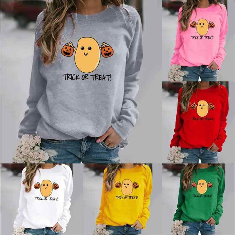 スウェット レディース ハロウィン ポテト プリント 長袖 ラウンドネック トップス 普段使い かわいい カジュアルスタイル