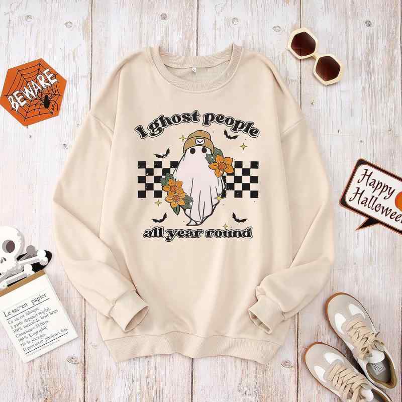 スウェット レディース ハロウィン 幽霊 スカル ドクロ柄 トレーナー プルオーバー カジュアル 秋冬