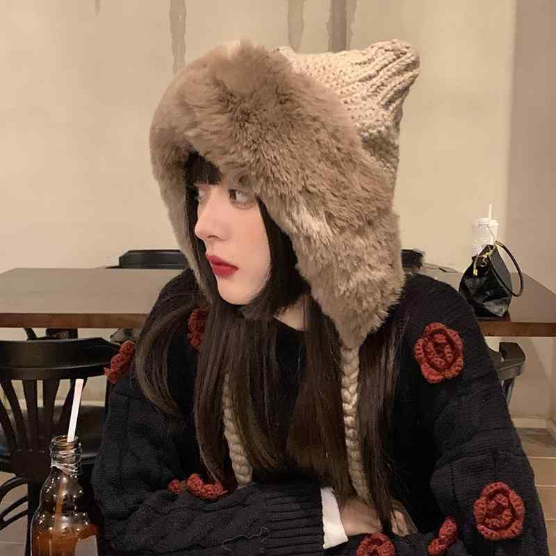 ニット帽 レディース 秋冬 加厚 防寒 帽子 かわいい 猫耳 少女 暖かい 裏起毛 接触冷感 小顔効果 あったか モコモコ ふわふわ スキー スノボ 通勤 通学