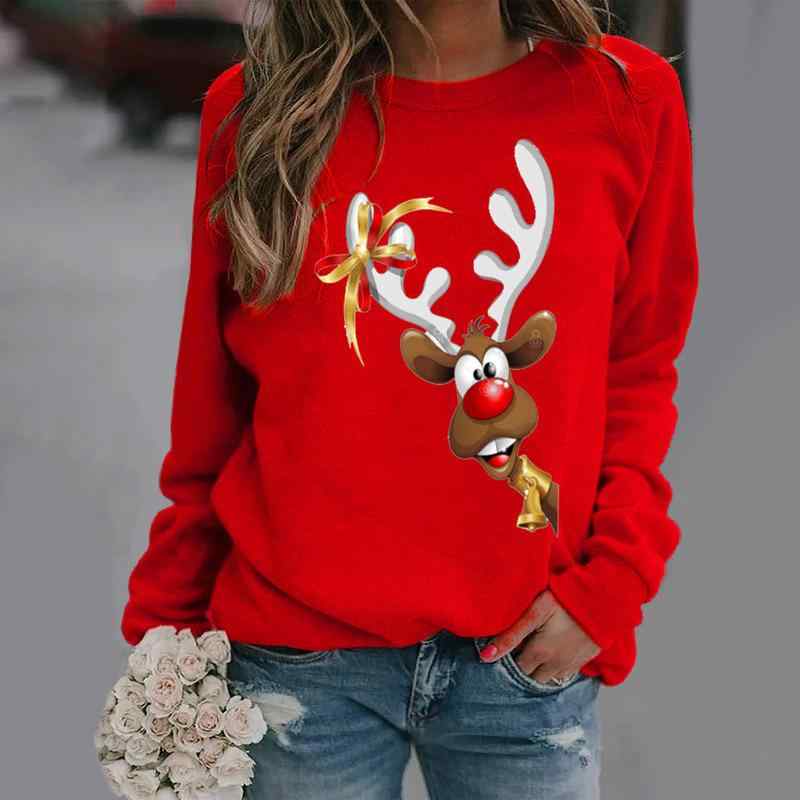 トレーナー レディース かわいい ミルク ヘラジカ プリント 長袖 ラウンドネック トップス 普段使い 部屋着