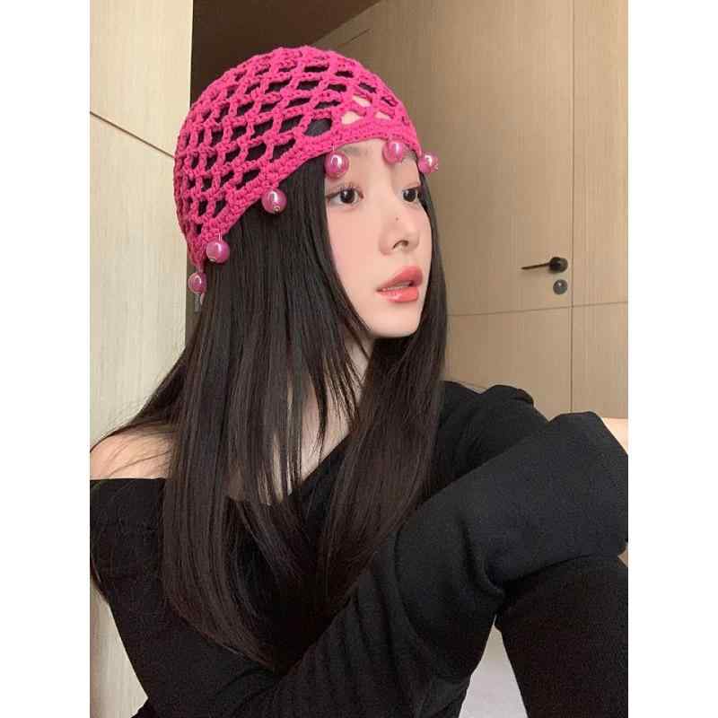 ニット帽 レディース 春夏 ボヘミアン風 手編み ビーニー 帽子 夏ニット帽 レース 透かし編み 涼しい かわいい おしゃれ 旅行用 女性 ヘッドアクセサリー