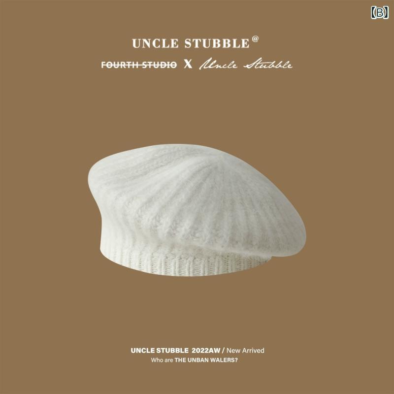 ベレー帽 レディース 韓国 ニット帽 無地 ふわふわ 暖かい 防寒 画家 帽子