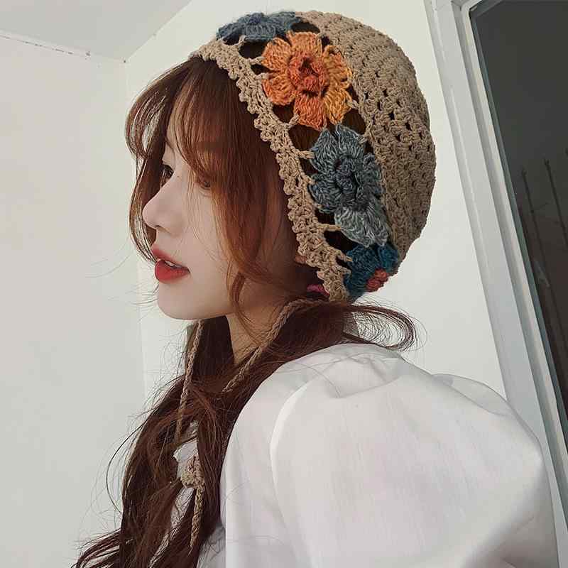 ニット帽 レディース 手編み レース クロシェ ハット 民族風 エスニック ボヘミアン 旅行 写真 春夏 秋冬