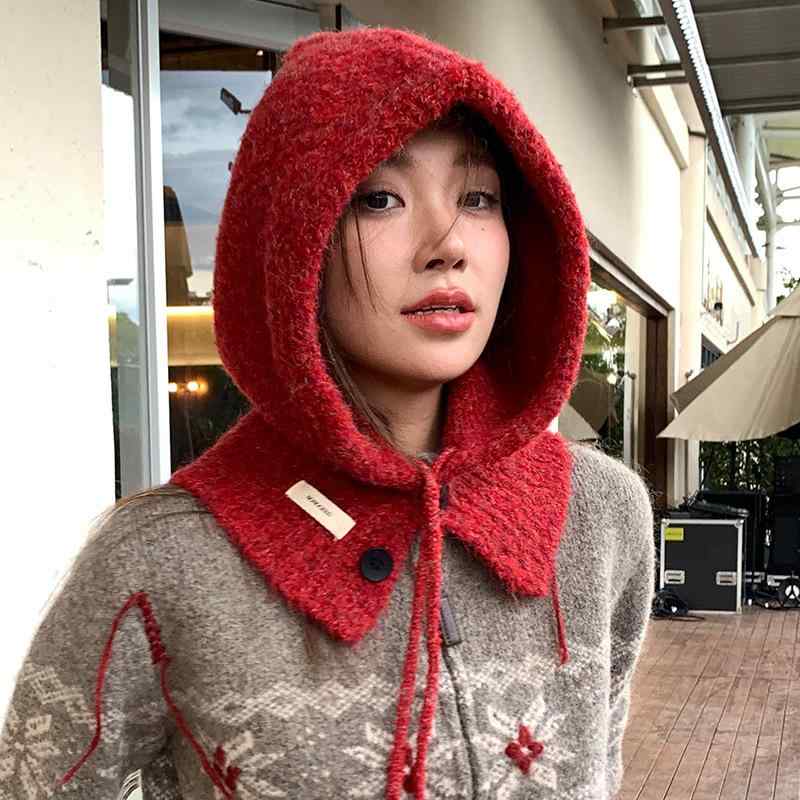 ニット帽 レディース 秋冬 防寒 保温 バラクラバ 帽子 ネックウォーマー 一体型 フード付き 暖かい フェイスカバー protection