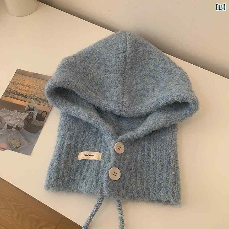 ニット帽 レディース 秋冬 防寒 保温 バラクラバ 帽子 ネックウォーマー 一体型 フード付き 暖かい フェイスカバー protection