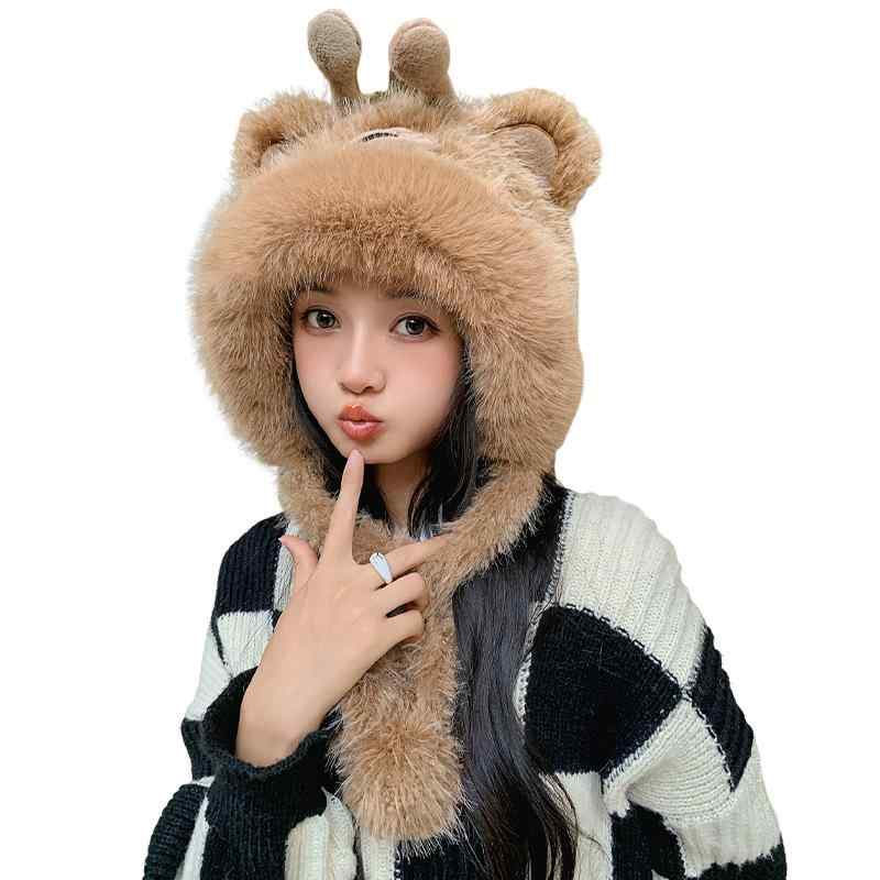 2帽子 レディース 秋冬 防寒 保温 耳当て付き かわいい ミツバチ クマ カートゥーン ふわふわ もこもこ 小顔効果