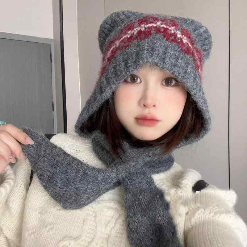 帽子 レディース 秋冬 かわいい 羊毛混紡 小熊 メイヤーラード あったか 保温 耳当...