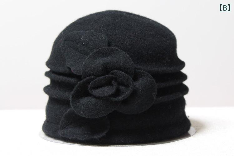 帽子 レディース 秋冬 羊毛 ウール 婦人 あったか 防寒 フラワー ハット おしゃれ かわいい ママ お母さん2