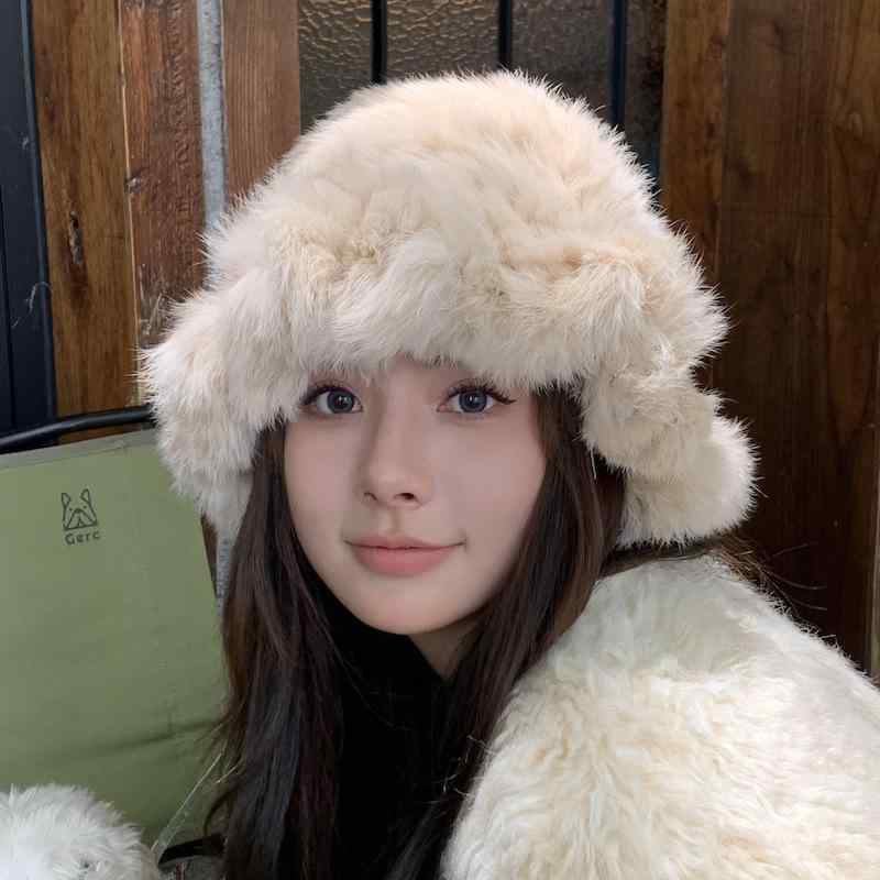 帽子 レディース 秋冬 保温 ファー ニット帽 漁夫帽 小顔効果 あったか 防寒 かわいい ふわふわ もこもこ