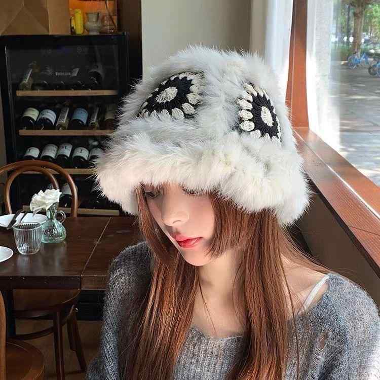 ニット帽 レディース 秋冬 兔毛 针织 毛绒 虎头 醒狮 バケットハット かわいい 小顔効果 あったか ふわふわ ウール 帽子