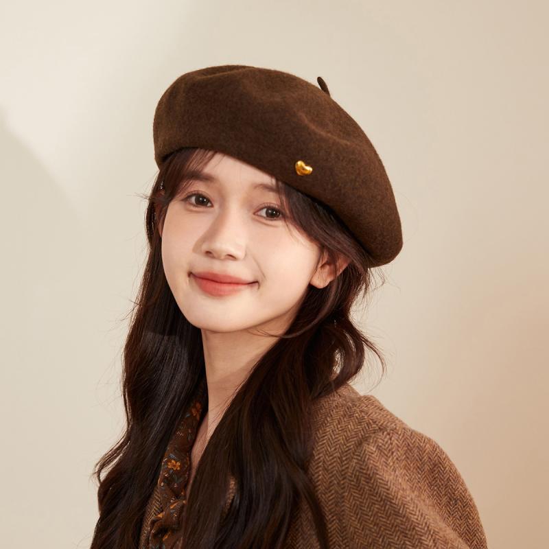 ベレー帽 レディース コーヒー色 ウール 毛 暖か 帽子 上品 画家帽 秋冬 大判 ゆったり