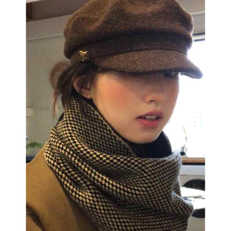 乐天商城 - 帽子 レディース 秋冬 ウール ベレー帽 ニュースボーイキャップ ハンチング レトロ クラシカル 画家帽 インスタ映え ブラウン ゴールド2