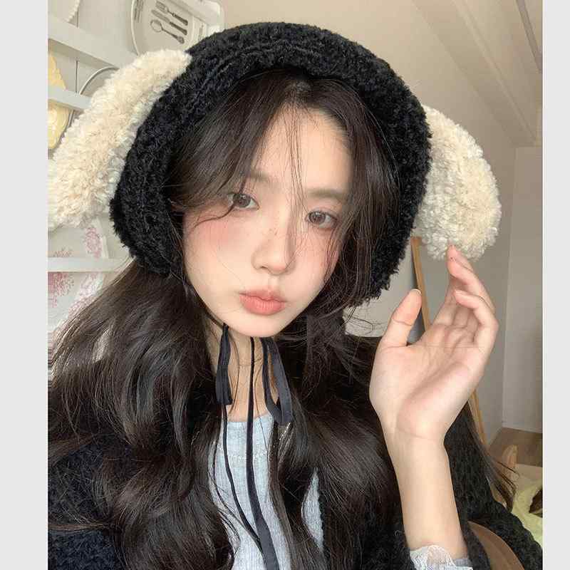 2イヤーマフ レディース かわいい 切り替え 配色 シープボア 小犬デザイン イヤーウォーマー 秋冬 暖かい 防寒 学生