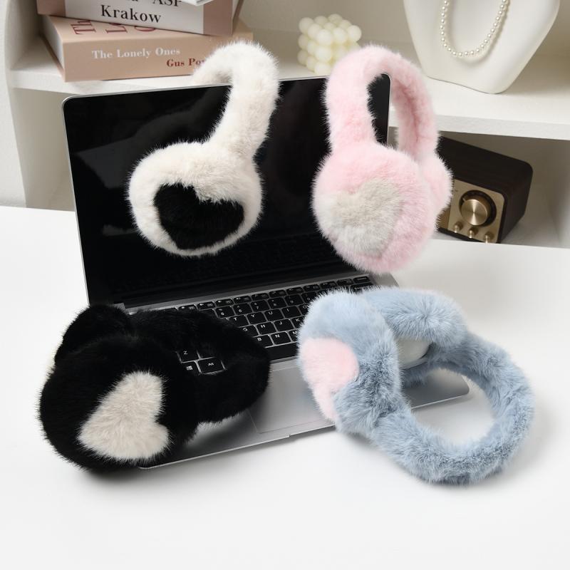 帽子 レディース かわいい 桃 ハート イヤーマフ 防寒 防風 イヤーウォーマー 耳あて 耳カバー 東北 自転車用 イヤーマフ・适用性别: 中性/男女均可・素材: フリース・款式: 基本式・颜色: #1 白,#2 ピンク,#3 黒,#4 グ...