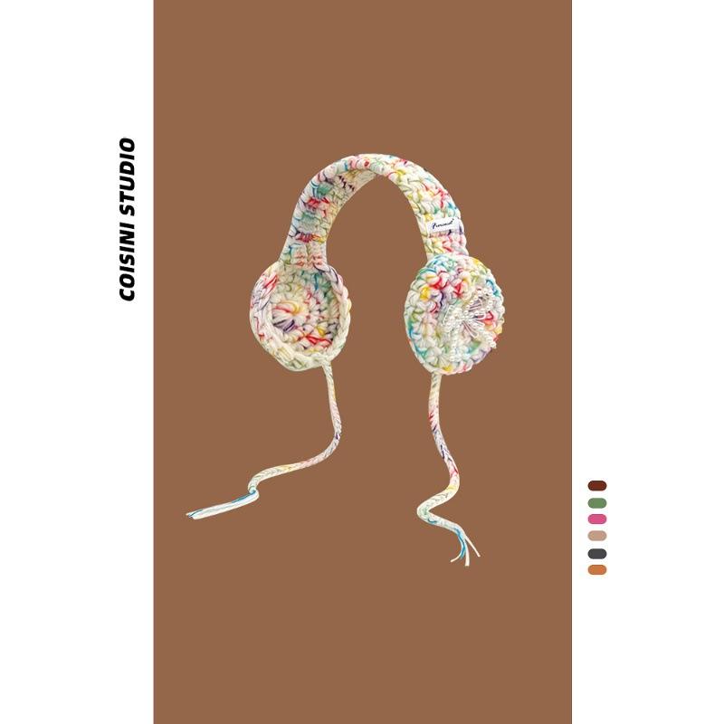 イヤーマフ レディース 秋冬 ニット イヤーウォーマー 混色 毛糸 真珠 バタフライ かわいい 防寒 耳当て