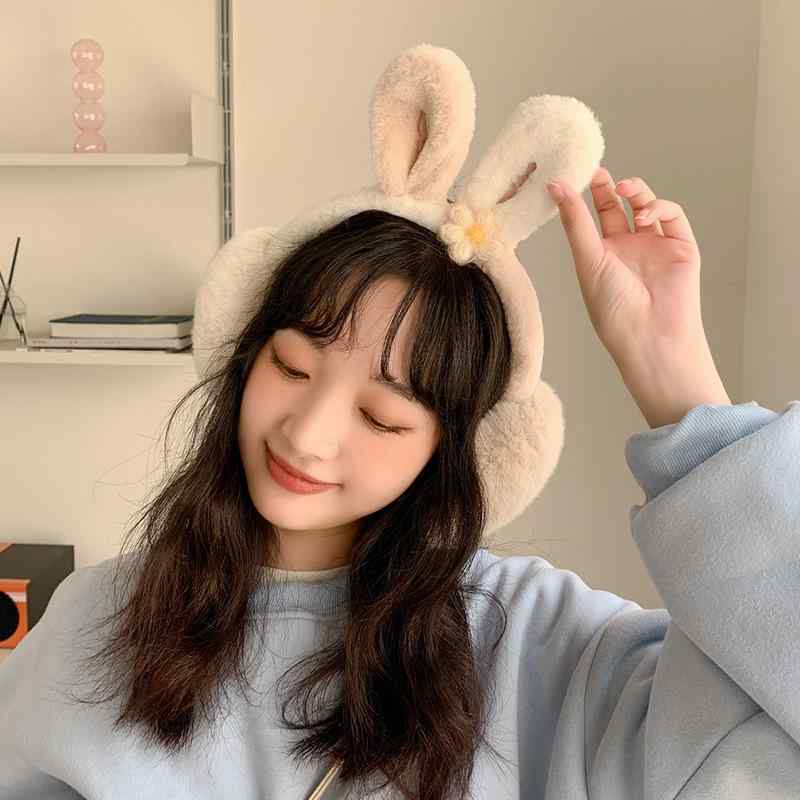 イヤーマフ レディース かわいい INS 学生 防寒 耳あて 秋冬 耳カバー 帽子 毛 绒 ふわふわ 配色 ガーリー 通学2