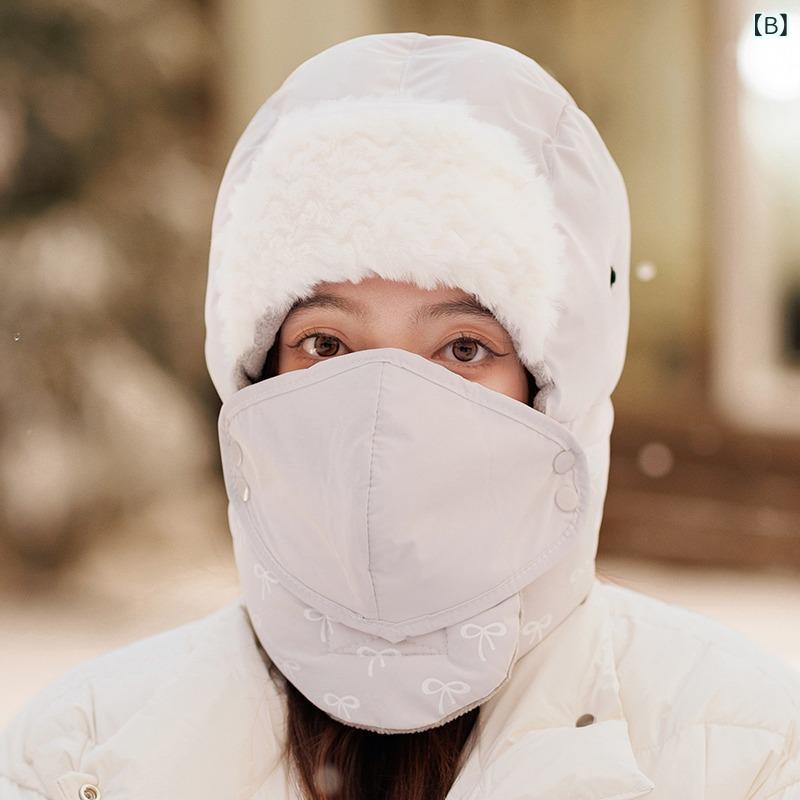 帽子 レディース 秋冬 サイクル 防風 マスク 防寒 イヤーマフ 付き 頭巾 コットン キャップ 自転車 バイク 暖かい 雷鋒帽