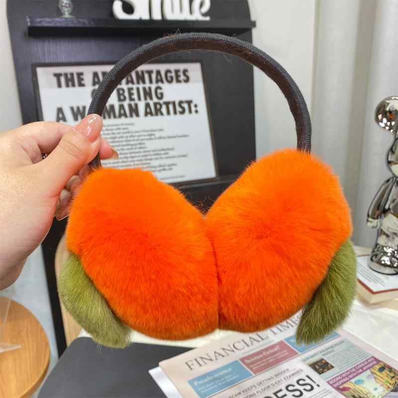 イヤーマフ かわいい ファー 小さめ柿 秋冬 耳当て イヤーウォーマー 防寒 伸縮性 フェイクファー あっ..