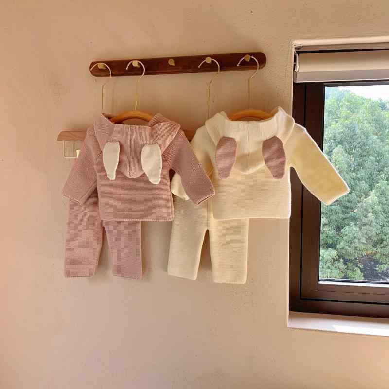 ベビー服 ニット セットアップ 長袖 トップス 長ズボン 赤ちゃん うさぎ耳付き 無地 保温 春秋冬 男の子 女の子 かわいい 普段着2