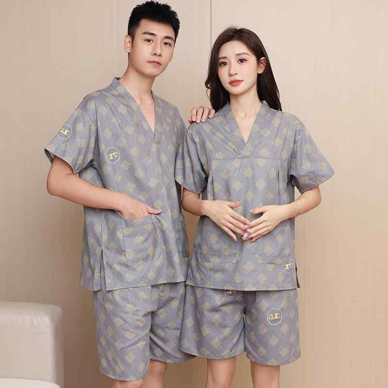 浴衣 男性用 女性用 大判サイズ 綿 サウナ バスローブ リラックスウェア 部屋着 ルームウェア 寝巻き マッサージ エステ サロン レディース メンズ ペア・素材: 綿・対象: 男女兼用・カラー: 灰黄条(女), 灰黄条(男), 小兔(女...