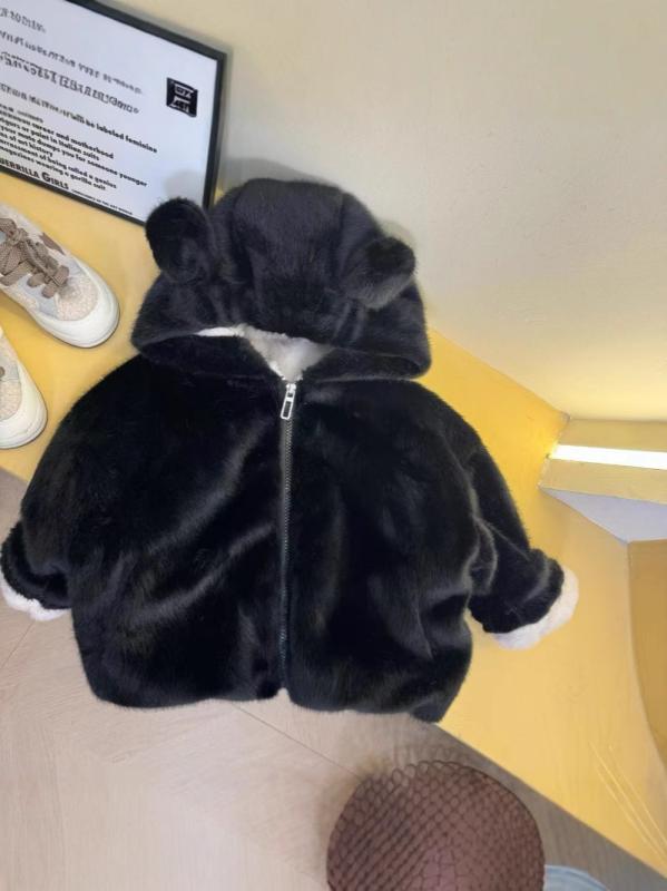 トップス キッズ 男女兼用 無地 品質 加絨 ボア クマ耳 アウター かわいい 厚手 防寒
