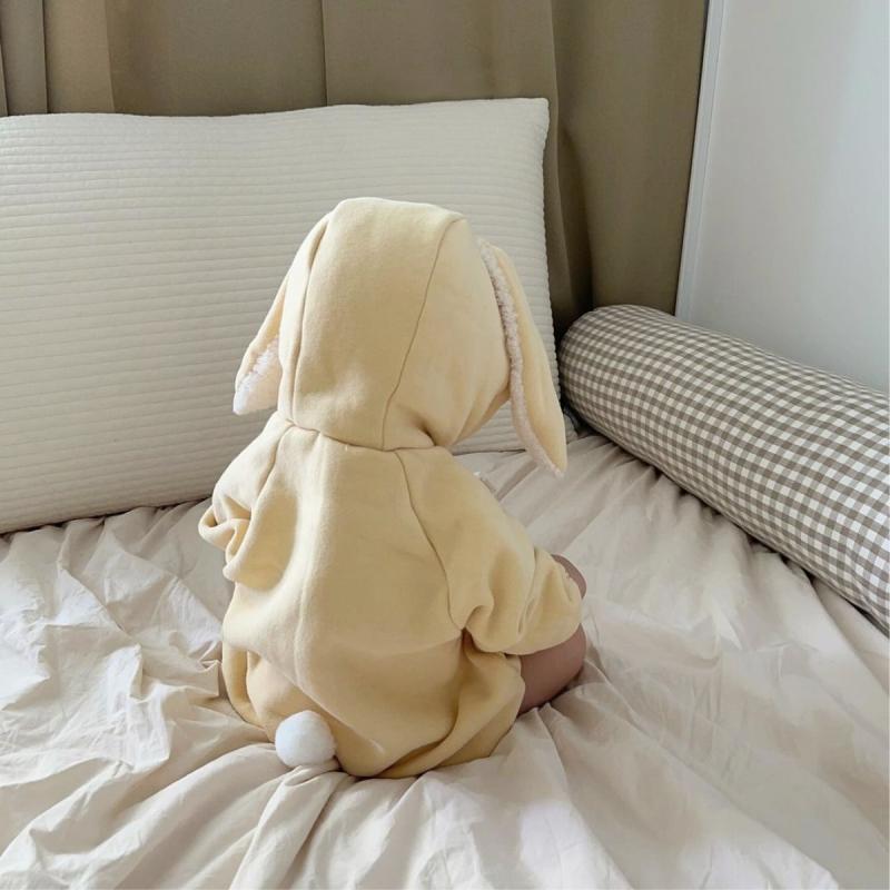 ベビー服 カバーオール 秋冬 長袖 かわいい ウサギ耳 フード付き ジャンプスーツ ロンパース あったか 起毛 防寒 赤ちゃん 男の子 女の子 普段使い お出かけ